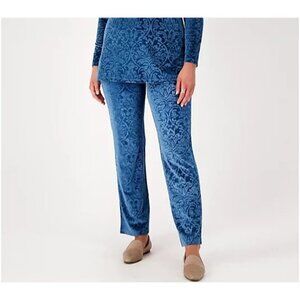 Isaac Mizrahi Live Regular Velvet Straight Leg Pants Deep Sea Womens Size Small